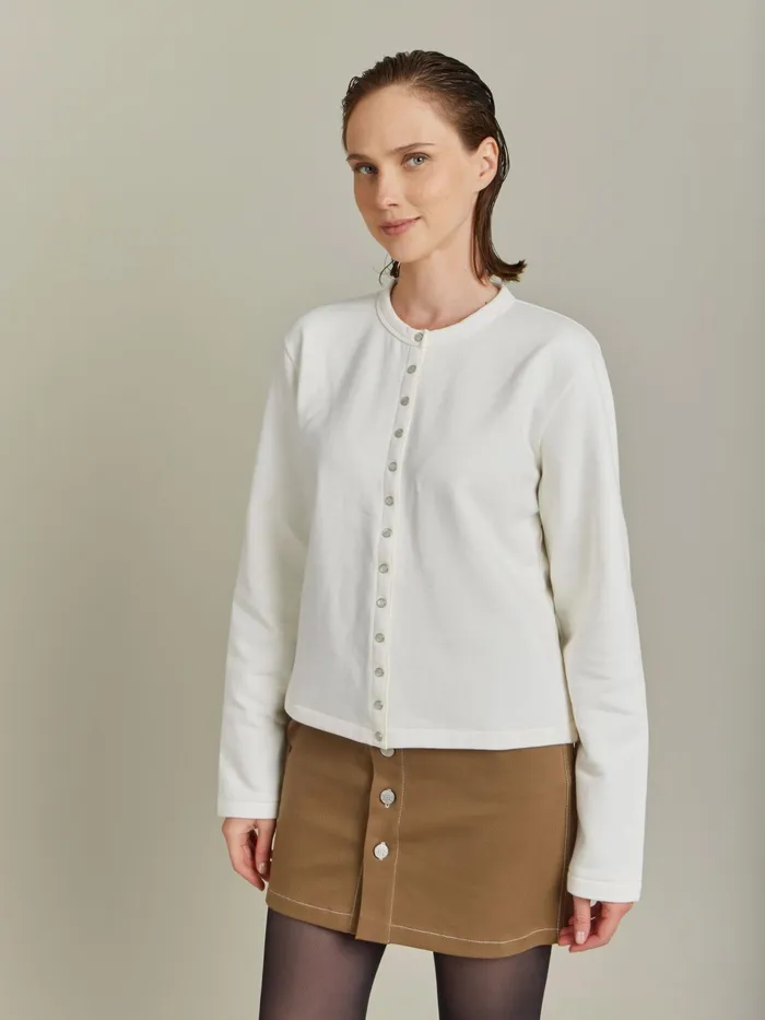 Women Agns B Cardigans Pearl Cotton Fleece Snap Cardigan