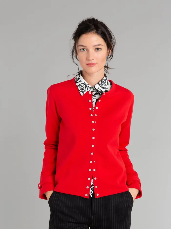 Women Agns B Cardigans Red Cotton Fleece Rosana Snap Cardigan