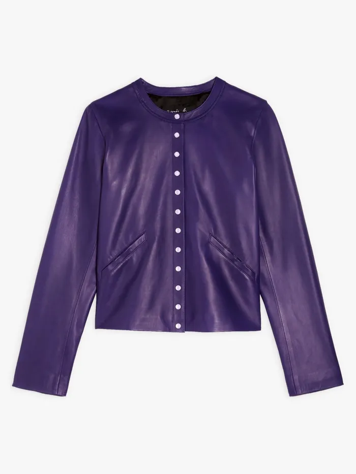 Women Agns B Cardigans Snap Purple Lambskin Cardigan