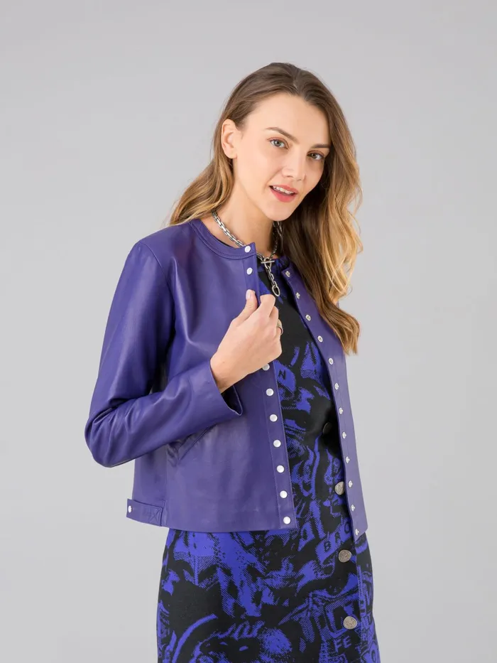 Women Agns B Cardigans Snap Purple Lambskin Cardigan