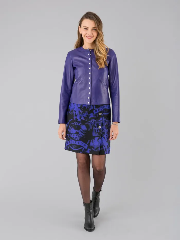 Women Agns B Cardigans Snap Purple Lambskin Cardigan