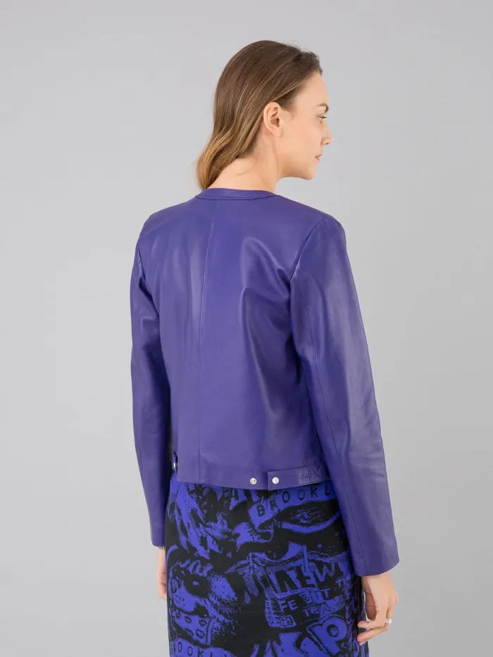 Women Agns B Cardigans Snap Purple Lambskin Cardigan