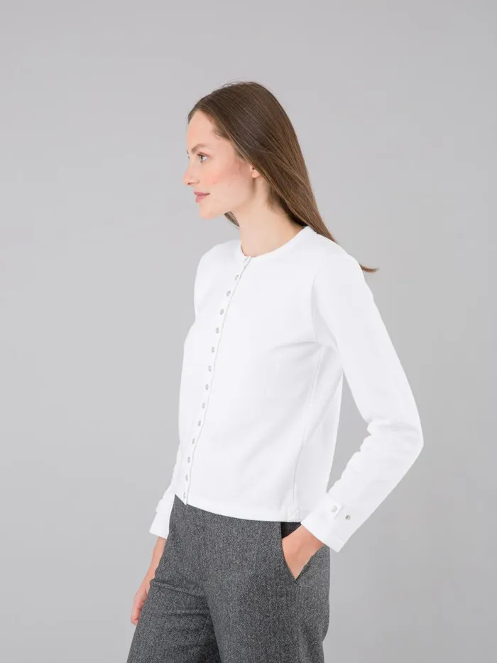 Women Agns B Cardigans White Cotton Fleece Rosana Snap Cardigan