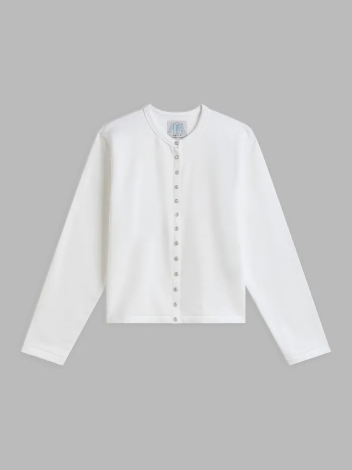 Women Agns B Cardigans White Cotton Fleece Snap Cardigan