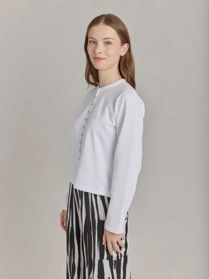 Women Agns B Cardigans White Cotton Fleece Snap Cardigan