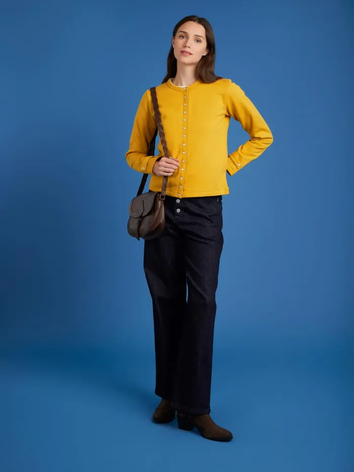 Women Agns B Cardigans Yellow Cotton Fleece Rosana Snap Cardigan