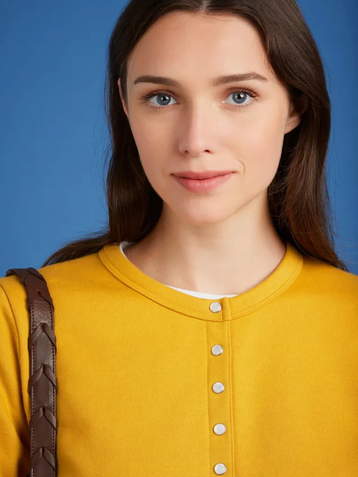 Women Agns B Cardigans Yellow Cotton Fleece Rosana Snap Cardigan