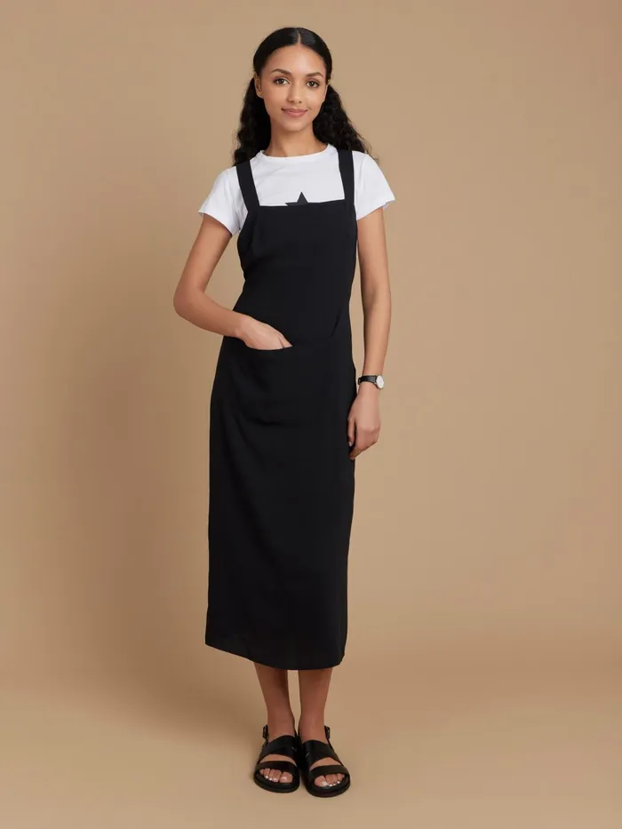 Women Agns B Dresses Black Polyester Crpe Long Apron Dress