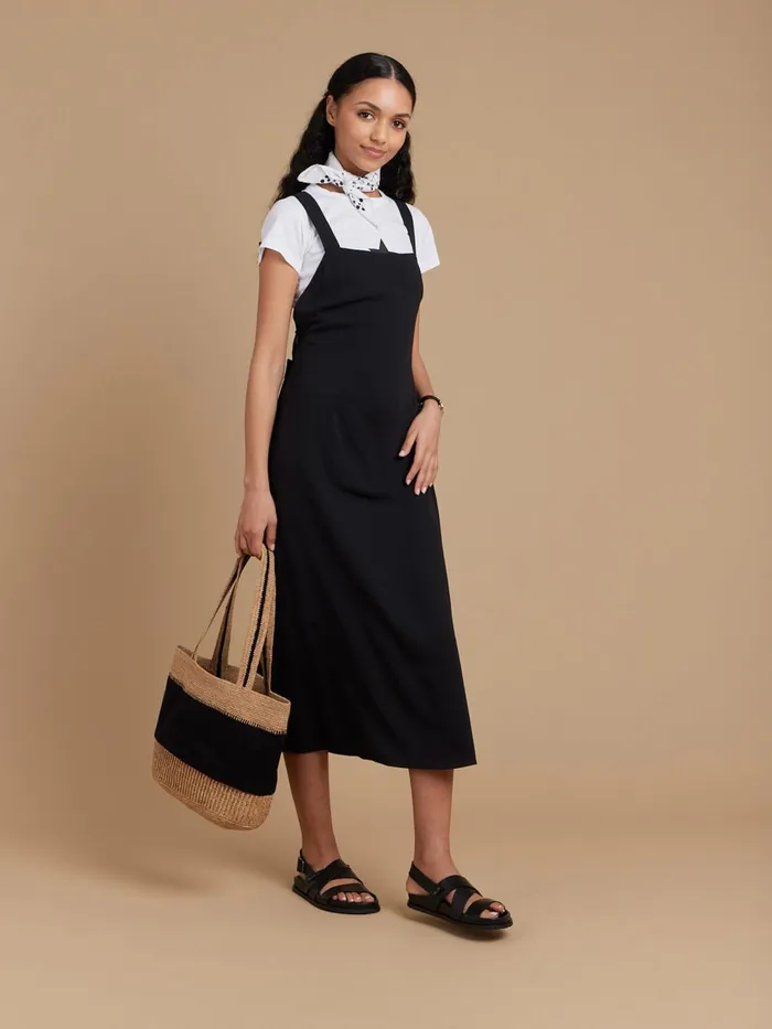 Women Agns B Dresses Black Polyester Crpe Long Apron Dress