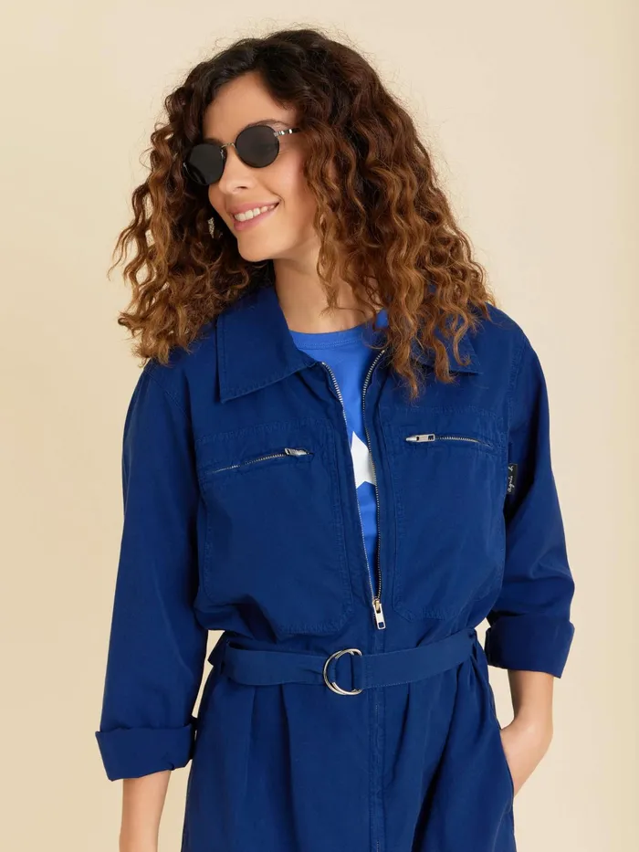 Women Agns B Dresses Blue Cotton Zip Dress
