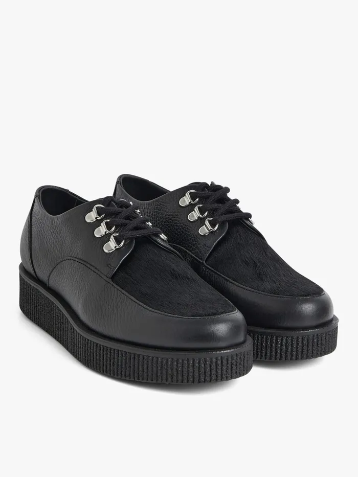 Women Agns B Flats and Derbies Black Amy Creepers Cowhide Leather