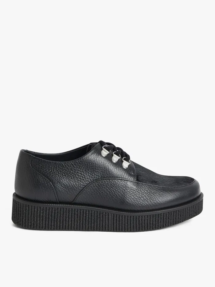 Women Agns B Flats and Derbies Black Amy Creepers Cowhide Leather