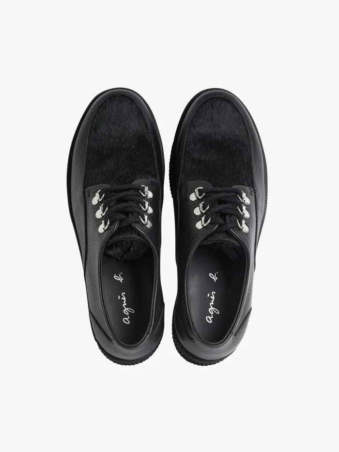 Women Agns B Flats and Derbies Black Amy Creepers Cowhide Leather