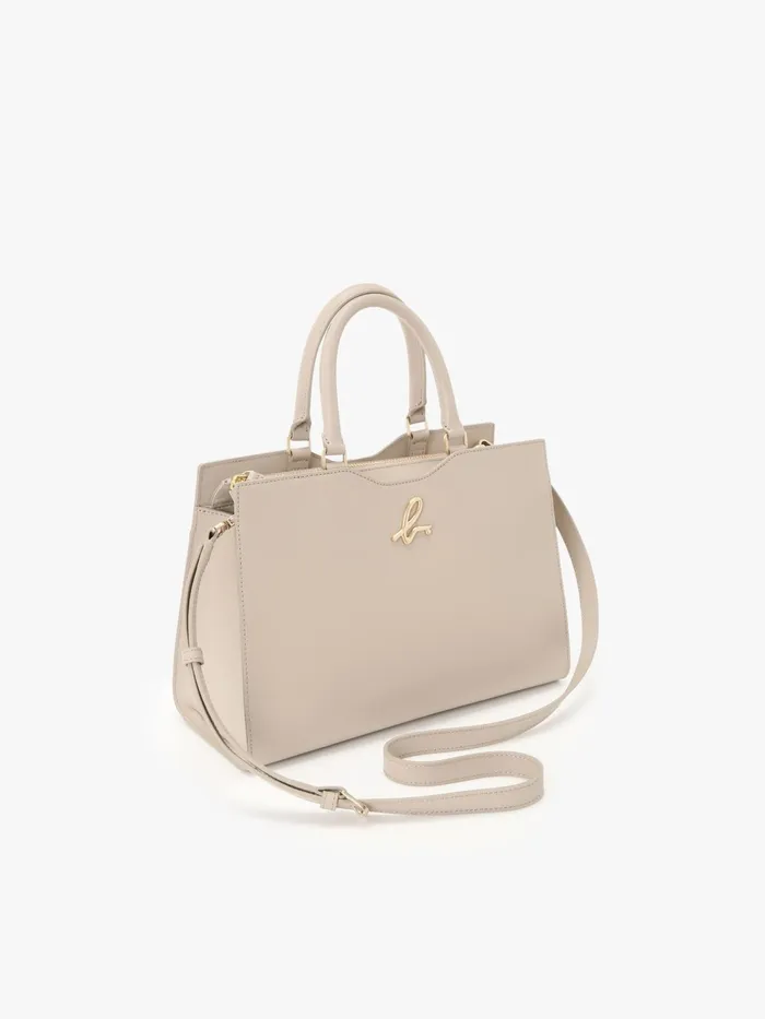 Women Agns B Handbags Beige Leather 034b034 Logo Zip Bag