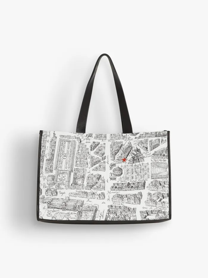 Women Agns B Handbags White Cotton And Leather 034map Of Paris034 Screen Print Bag