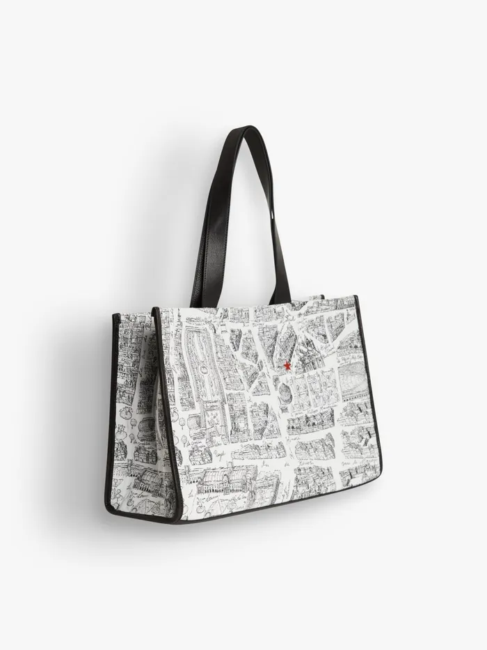 Women Agns B Handbags White Cotton And Leather 034map Of Paris034 Screen Print Bag
