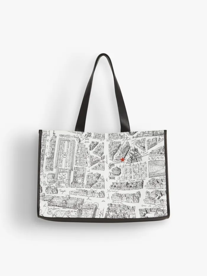 Women Agns B Handbags White Cotton And Leather 034map Of Paris034 Screen Print Bag