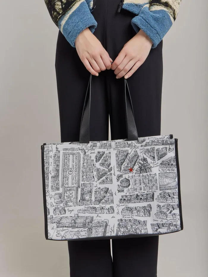Women Agns B Handbags White Cotton And Leather 034map Of Paris034 Screen Print Bag