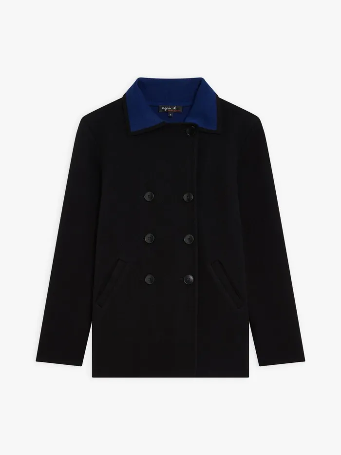 Women Agns B Jackets and Coats Black And Blue Merino Wool Peacoat