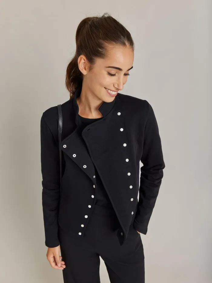 Women Agns B Jackets and Coats Black Cotton Fleece Snap Fifre Jacket