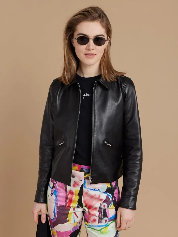 Women Agns B Jackets and Coats Black Lamb Leather Leslie Jacket