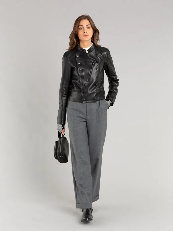 Women Agns B Jackets and Coats Black Lambskin Fifre Jacket