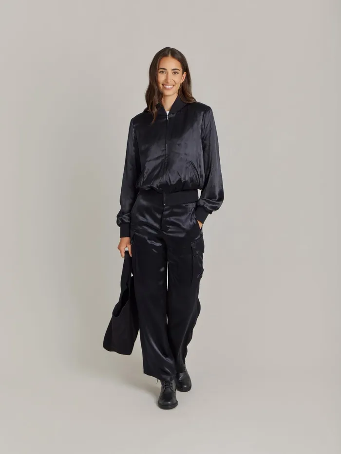 Women Agns B Jackets and Coats Black Satin Jacket