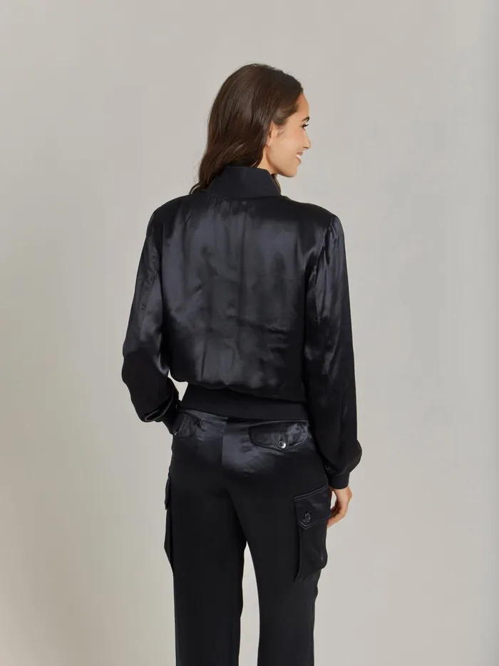 Women Agns B Jackets and Coats Black Satin Jacket