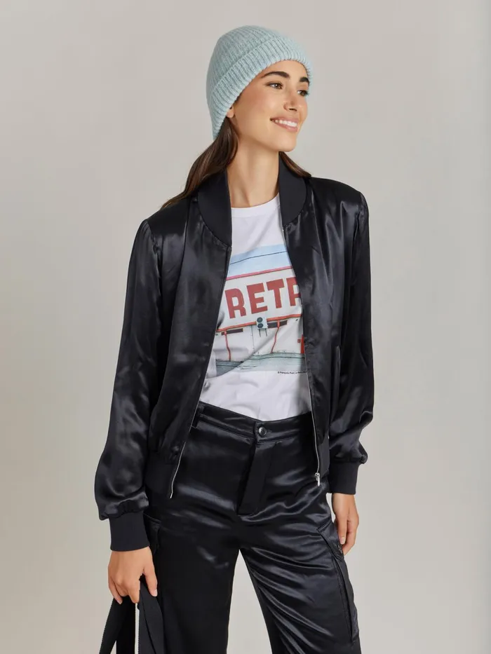 Women Agns B Jackets and Coats Black Satin Jacket