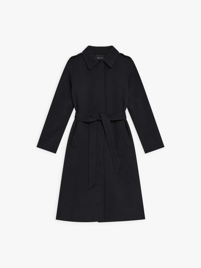 Women Agns B Jackets and Coats Black Wool Tricotine Trench Coat