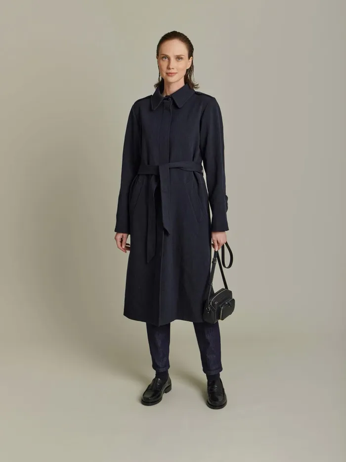 Women Agns B Jackets and Coats Black Wool Tricotine Trench Coat