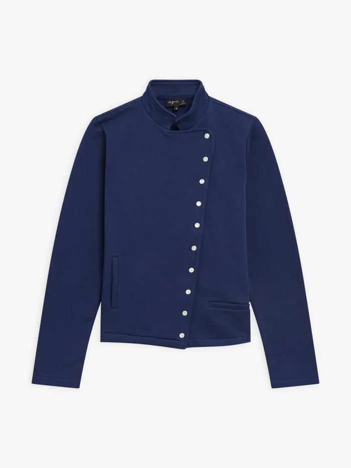 Women Agns B Jackets and Coats Blue Cotton Fleece Snap Fifre Jacket