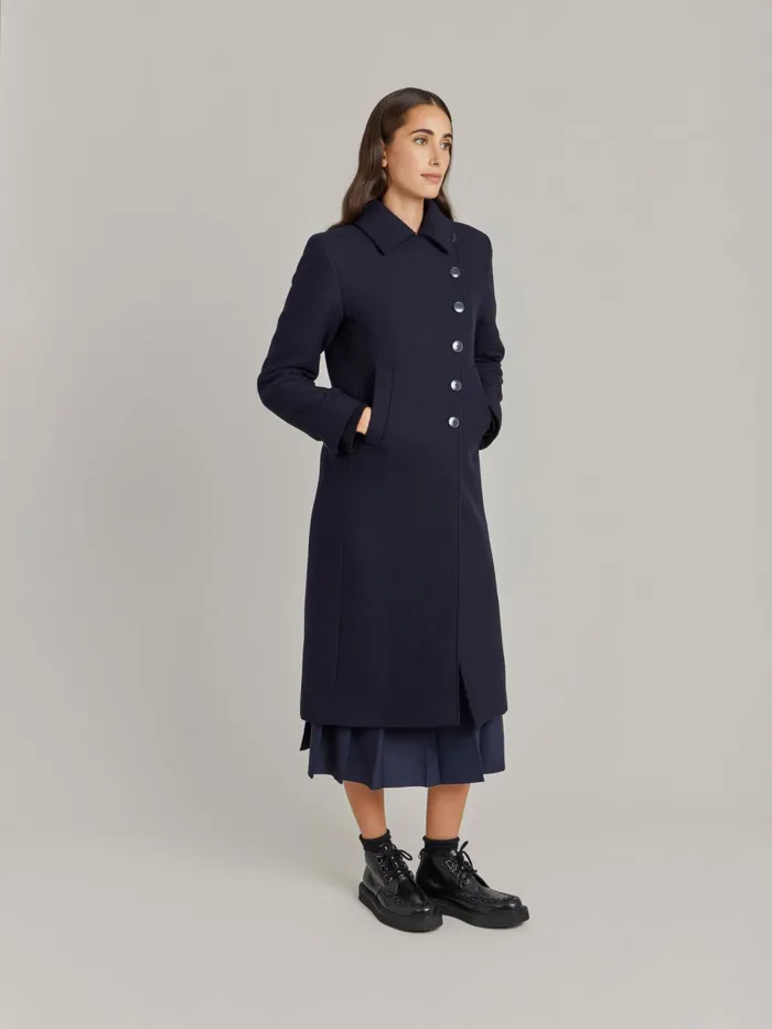 Women Agns B Jackets and Coats Blue Wool Twill Coat