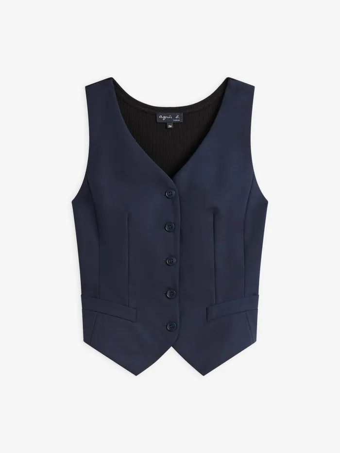 Women Agns B Jackets and Coats Blue Worsted Wool Vivien Waistcoat