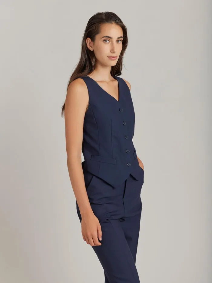 Women Agns B Jackets and Coats Blue Worsted Wool Vivien Waistcoat