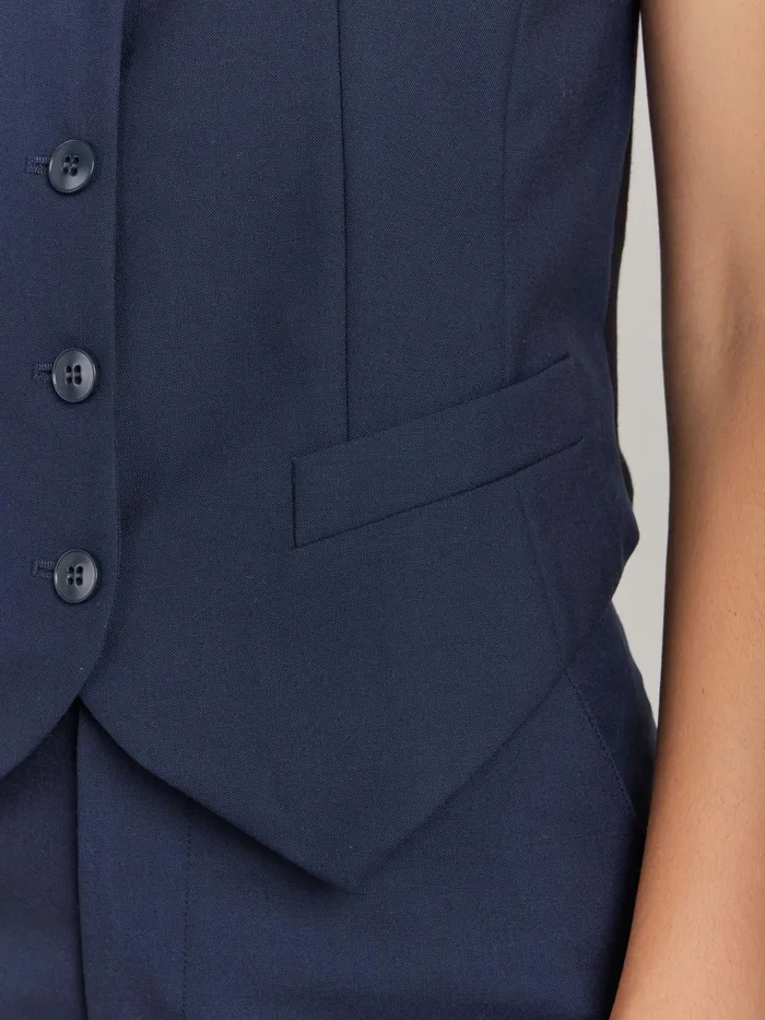 Women Agns B Jackets and Coats Blue Worsted Wool Vivien Waistcoat