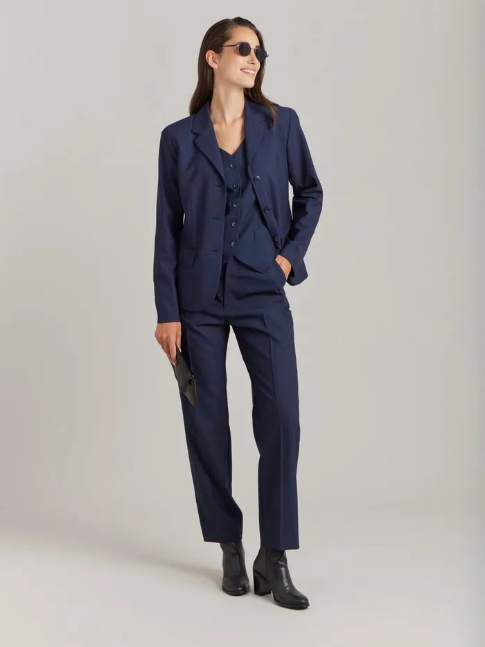Women Agns B Jackets and Coats Blue Worsted Wool Vivien Waistcoat
