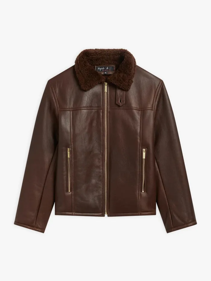 Women Agns B Jackets and Coats Brown Lamb Leather Oversize Jacket