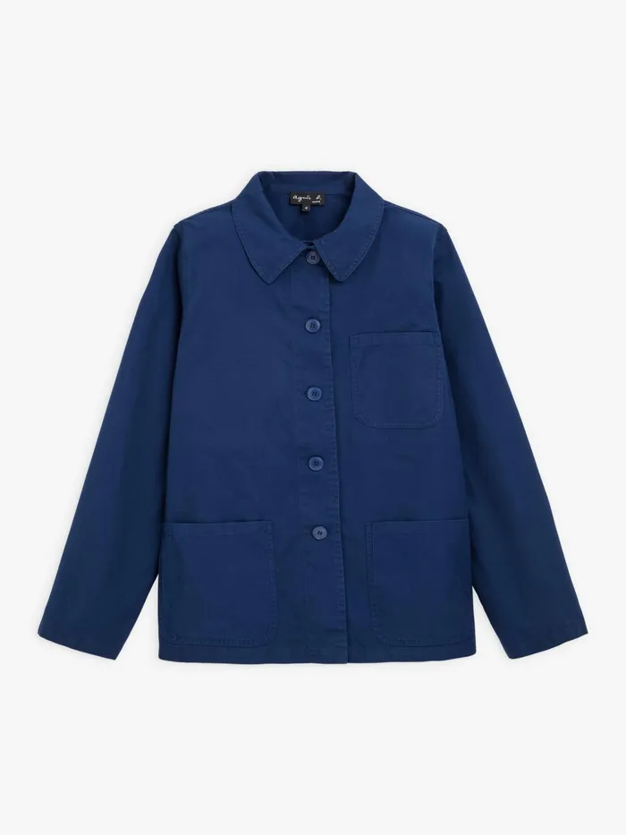 Women Agns B Jackets and Coats Dark Blue Washed Cotton Sanshui Jacket