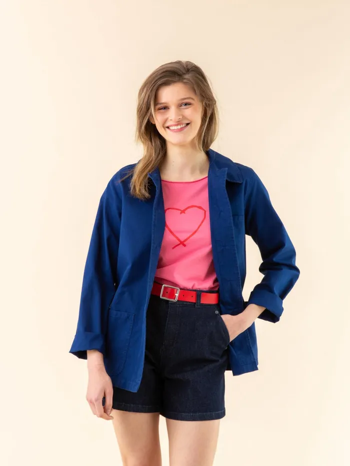 Women Agns B Jackets and Coats Dark Blue Washed Cotton Sanshui Jacket
