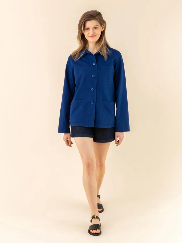 Women Agns B Jackets and Coats Dark Blue Washed Cotton Sanshui Jacket
