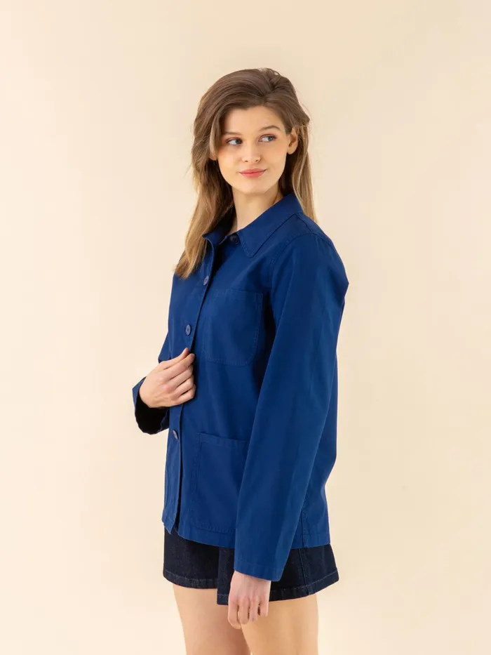Women Agns B Jackets and Coats Dark Blue Washed Cotton Sanshui Jacket