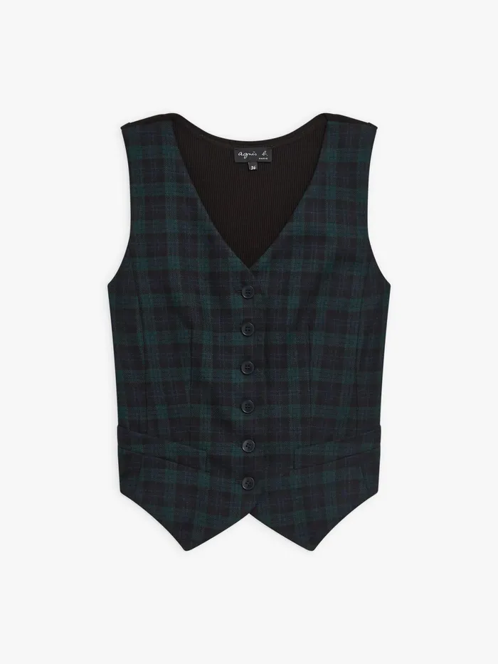 Women Agns B Jackets and Coats Green Wool Checked Vivian Waistcoat