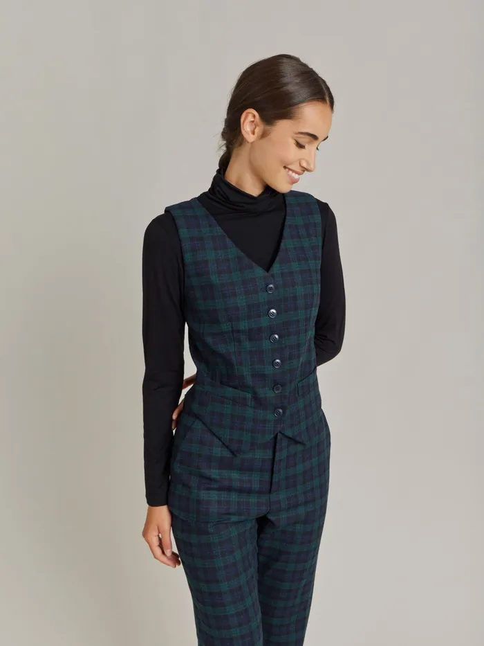 Women Agns B Jackets and Coats Green Wool Checked Vivian Waistcoat