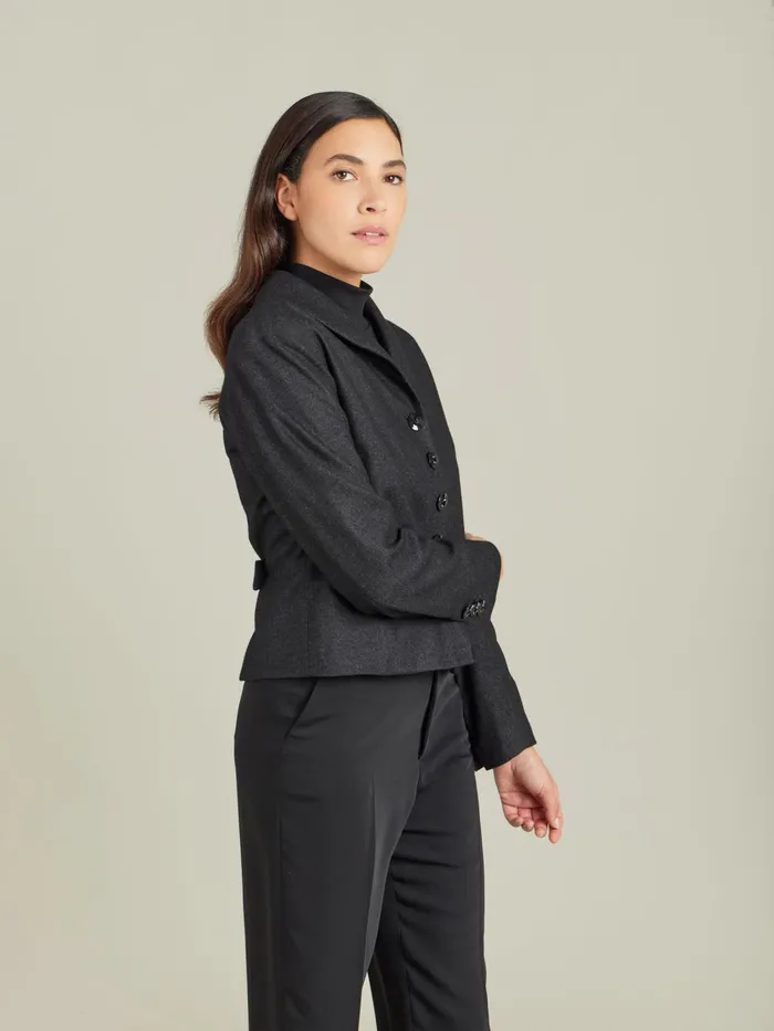 Women Agns B Jackets and Coats Grey Wool Tweed Fitted Jacket