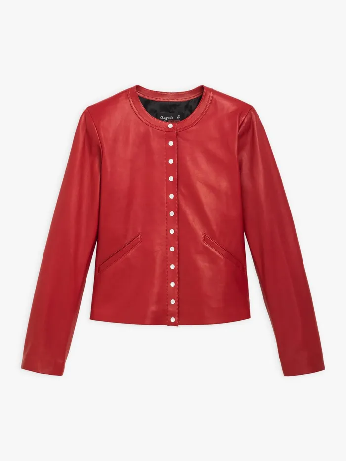 Women Agns B Jackets and Coats Red Lamb Leather Snap Cardigan