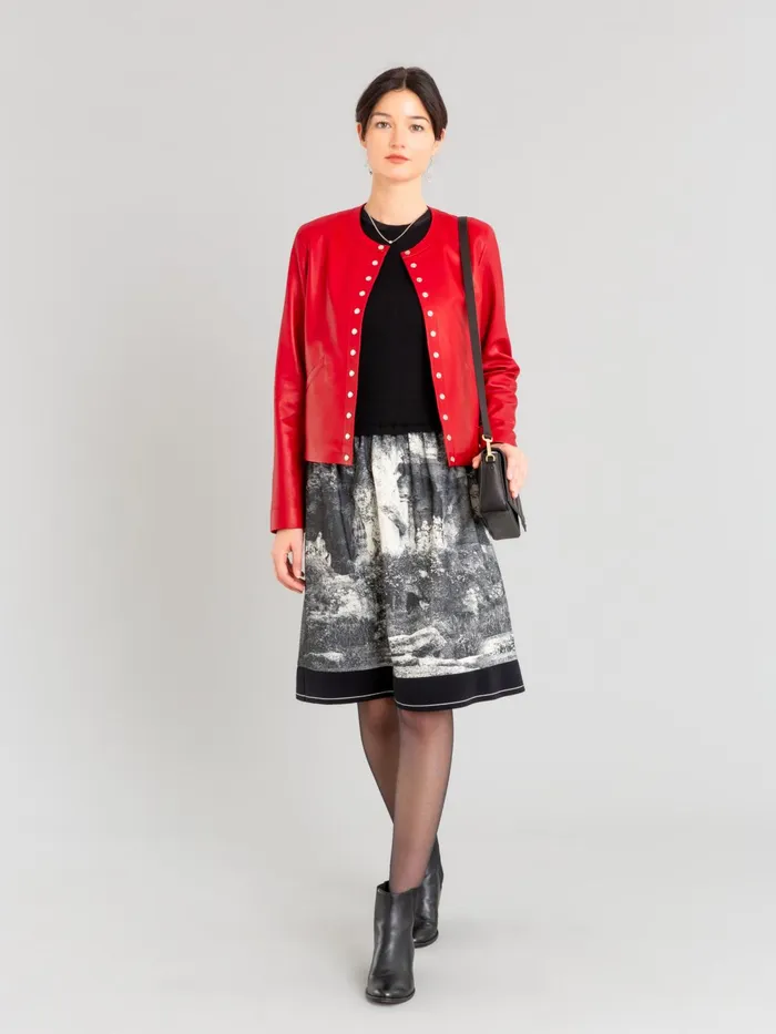 Women Agns B Jackets and Coats Red Lamb Leather Snap Cardigan
