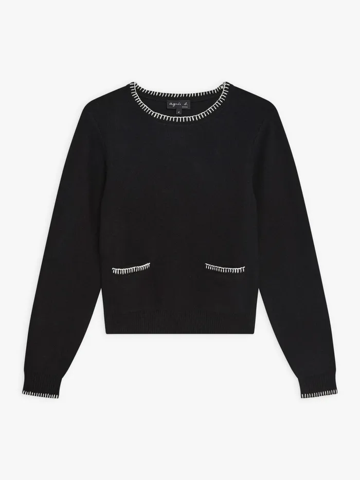 Women Agns B Jumpers Black Merino Wool Jersey Feston Jumper