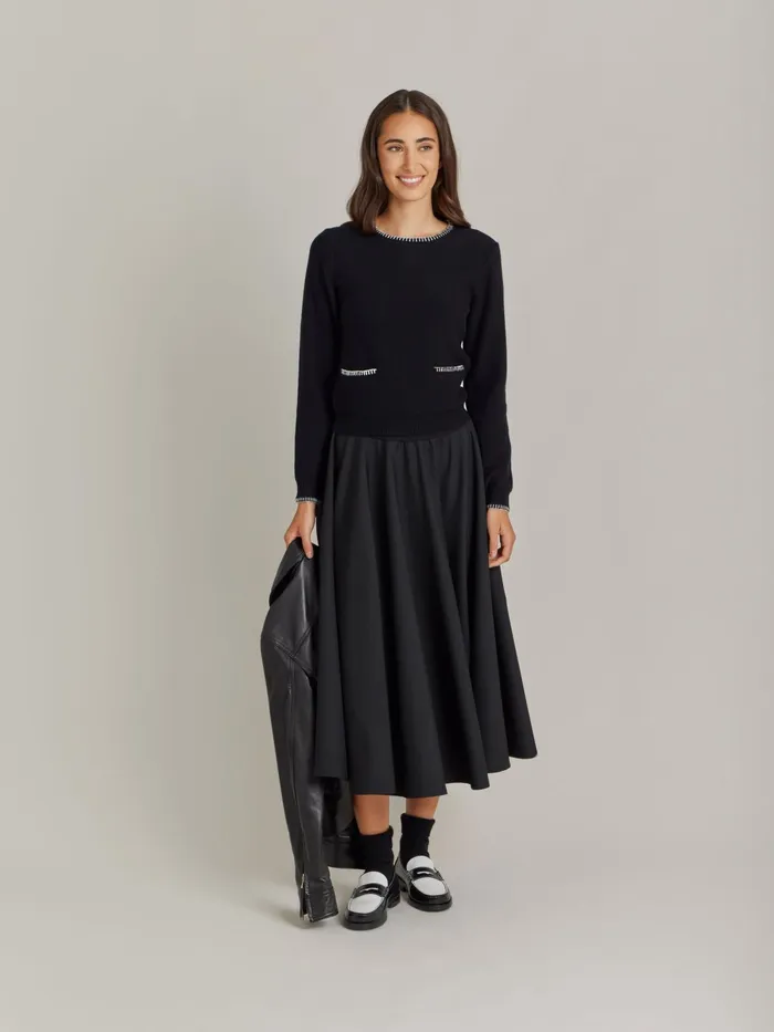 Women Agns B Jumpers Black Merino Wool Jersey Feston Jumper
