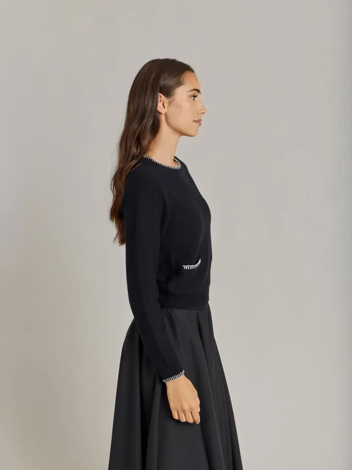Women Agns B Jumpers Black Merino Wool Jersey Feston Jumper